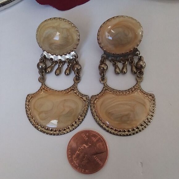 Earrings 1920s/Cloissonne look Vintage Chandelier/Pressed Metal Unique C… - Picture 12 of 13